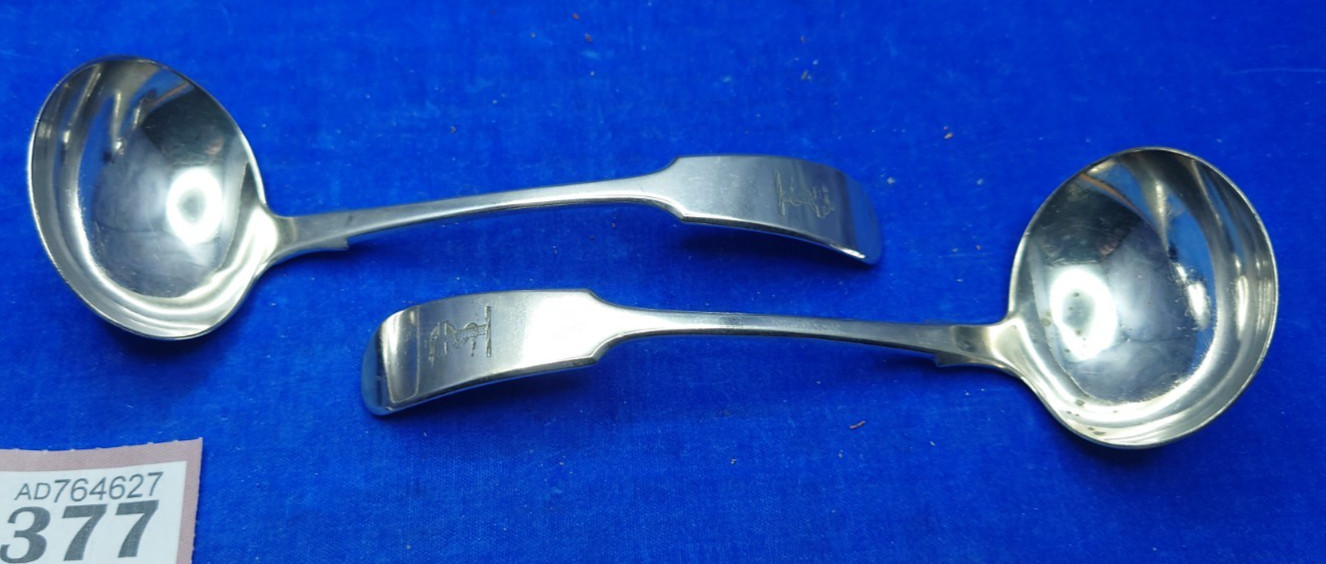 Pair Victorian Martin Hall Co Sauce Ladles Fiddle Pattern Armorial Crest :377