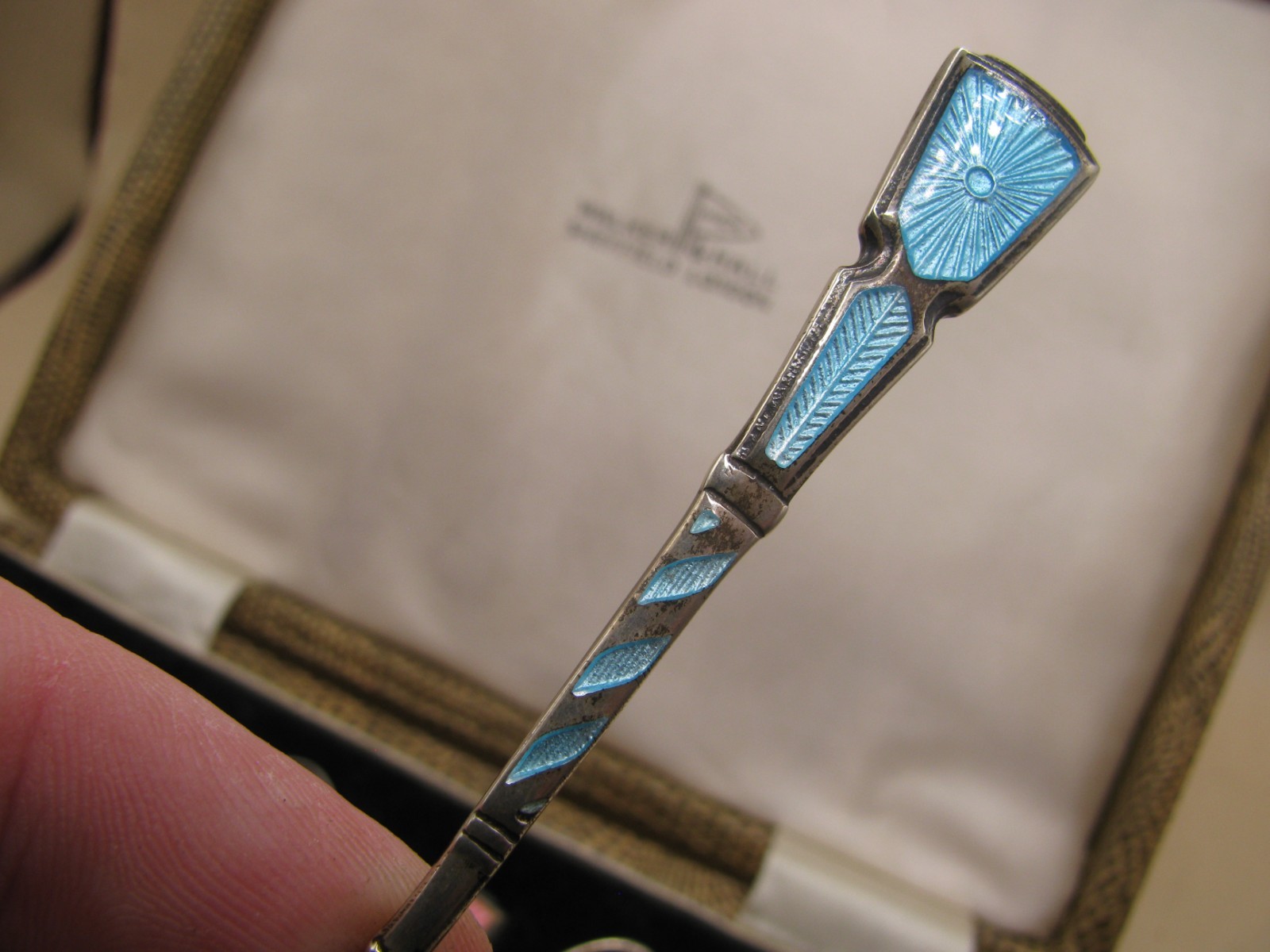 Birmingham 1957 Sterling Silver & Enamel Spoons In Case by Walker & Hall