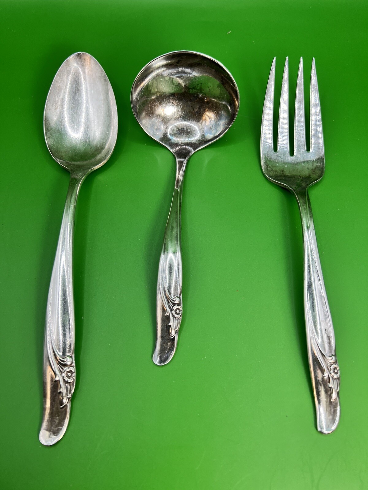 Antique Rogers and Bros. IS Serving Spoon, Fork and Ladle. Reinforced Plate