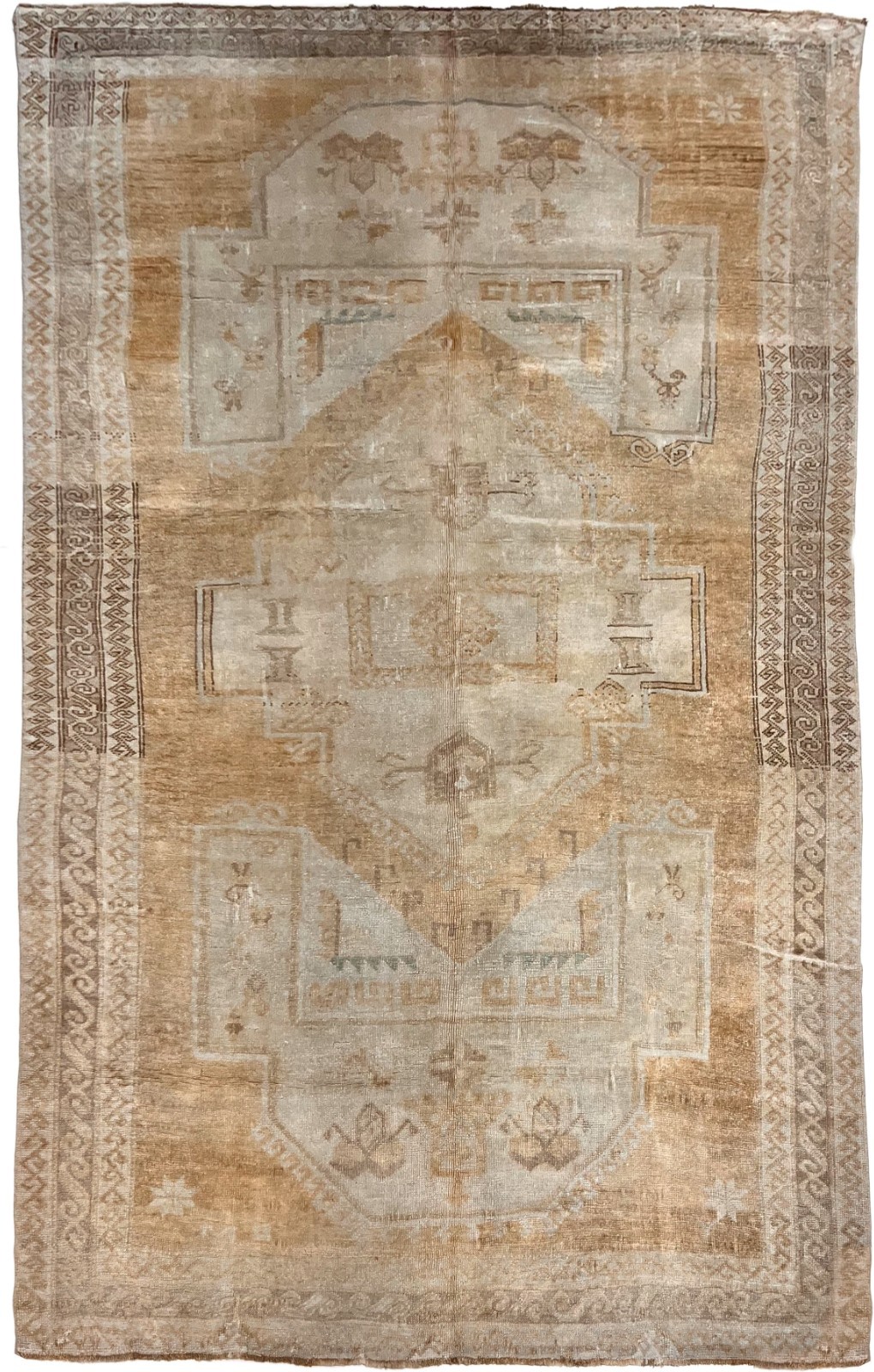 Vintage Circa 1940 Taupe Turkish Oushak Hand Knotted Rug, 6’7 X 10’7 E25146