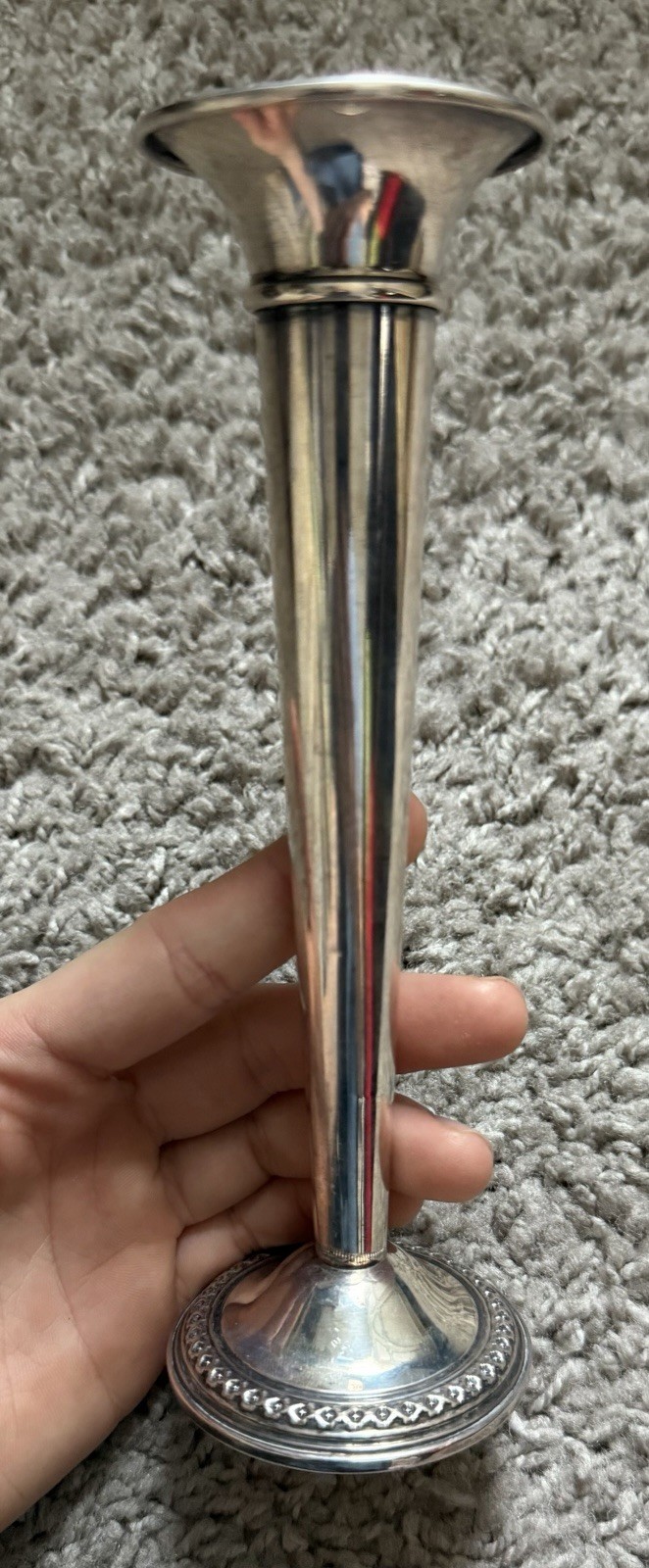 Vintage Sterling Silver Weighted Rogers Trumpet Bud Vase 7″ 77 Grams