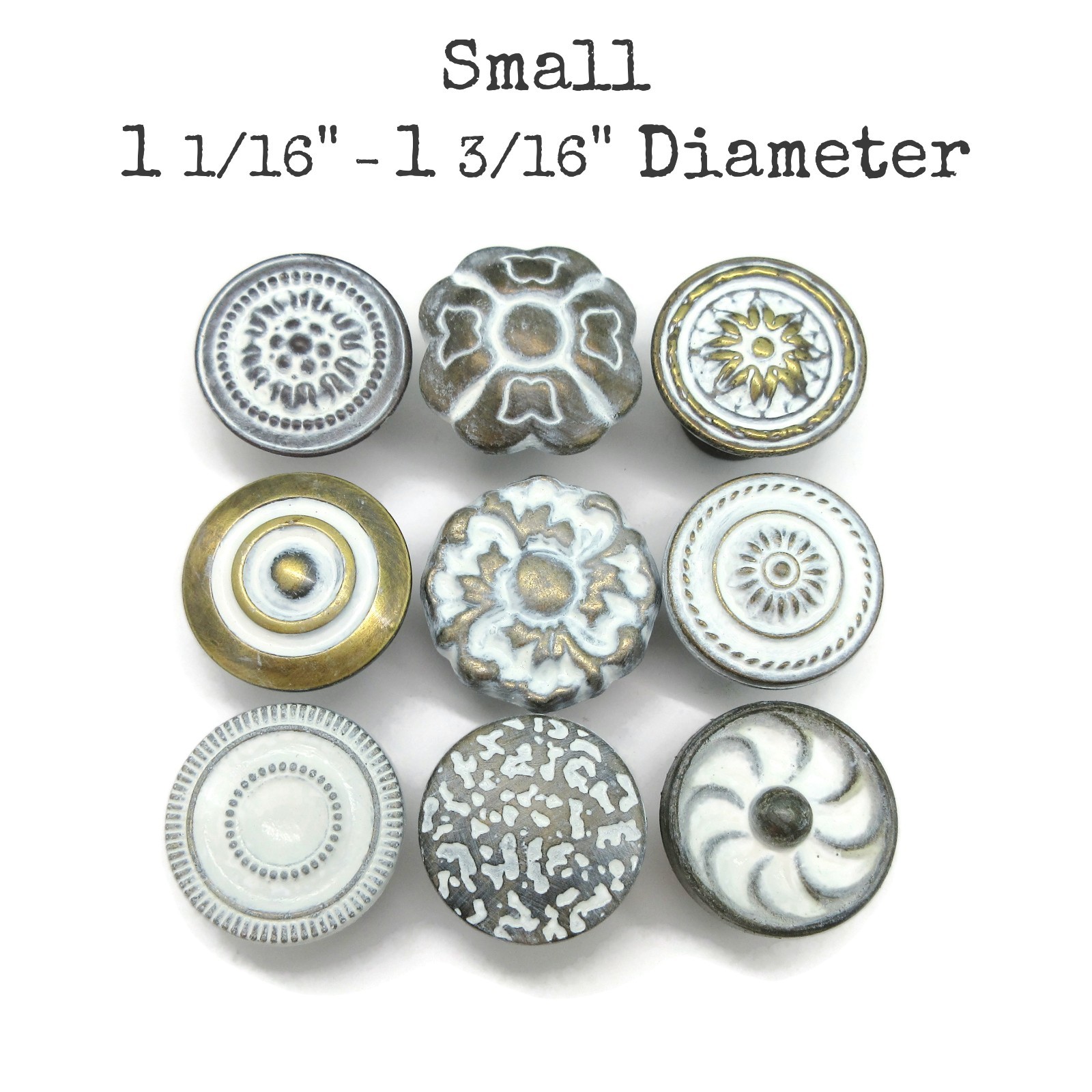 Set of 9 Small Vintage drawer knobs Shabby Distressed White pull Lot LM14