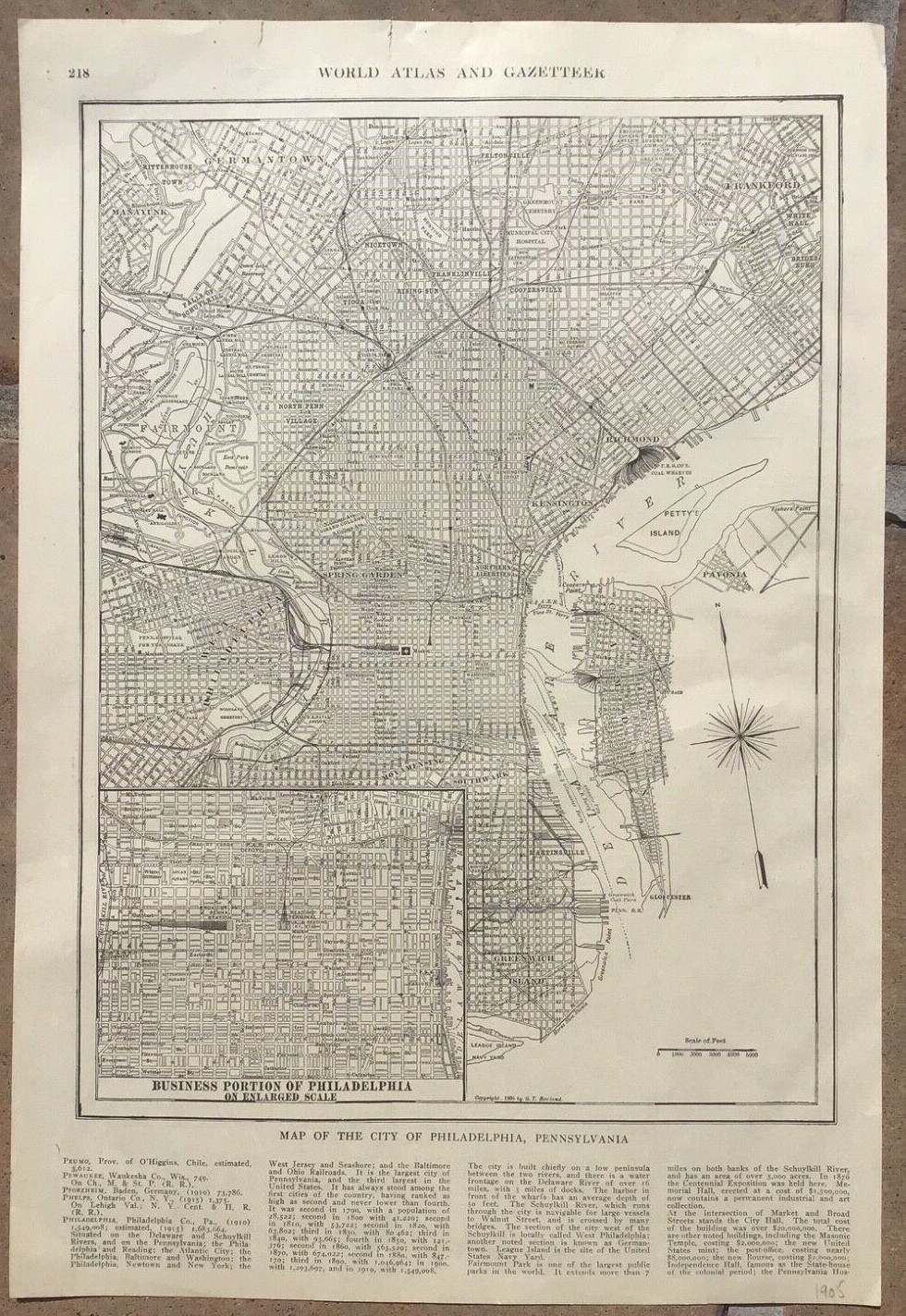 1905 Antique Map – CITY OF PHILADELPHIA, Pennsylvania – Business District Detail