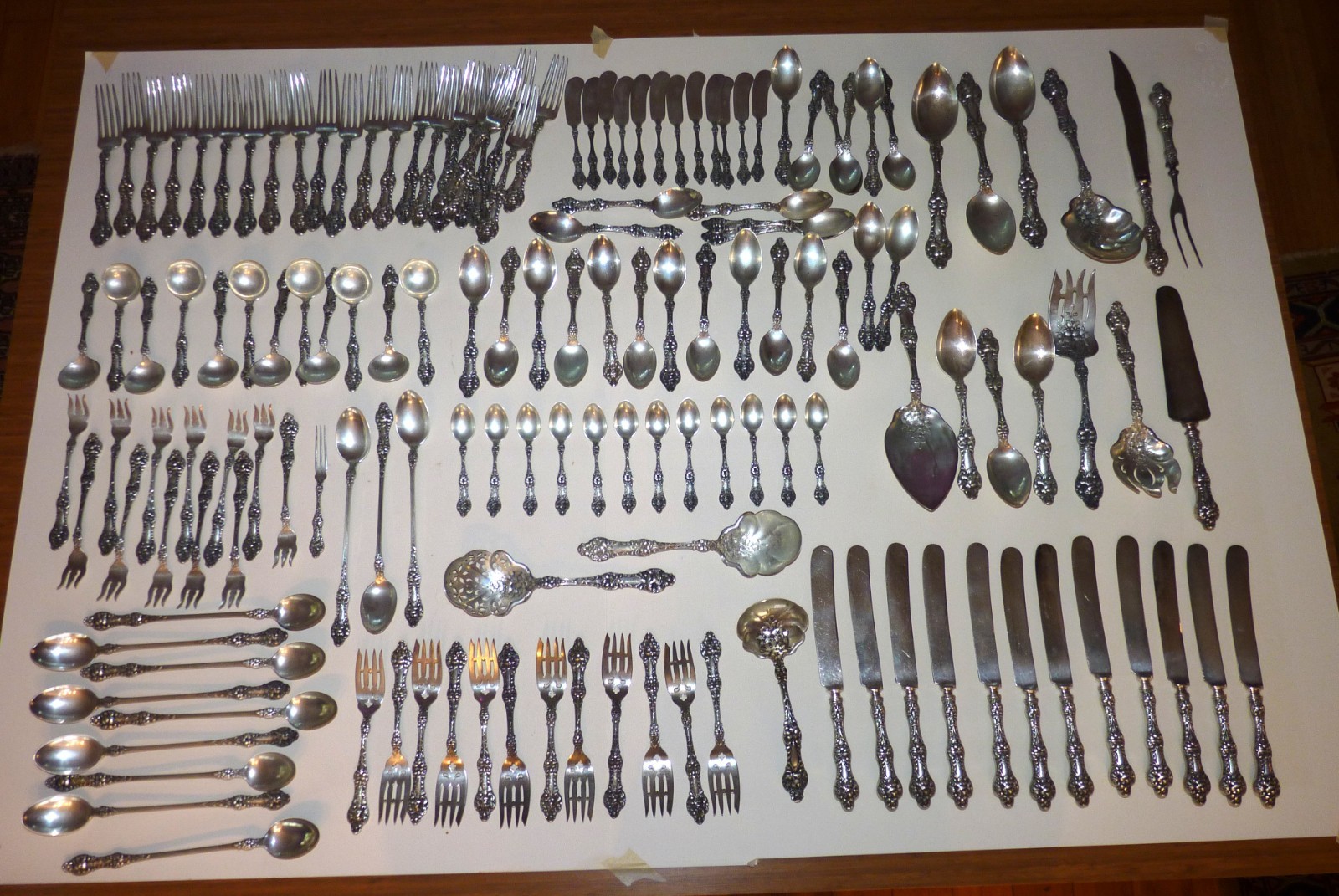 Sterling Silver Flatware By Alvin, Old Orange Blossom, For 12, 150 Pcs., 153 Oz.