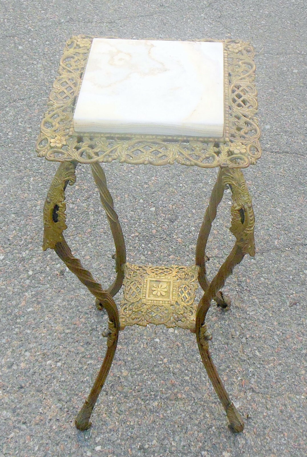 Superb Victorian Brass Bronze PLANT Fern Stand Pedestal Table Onyx Top Florals
