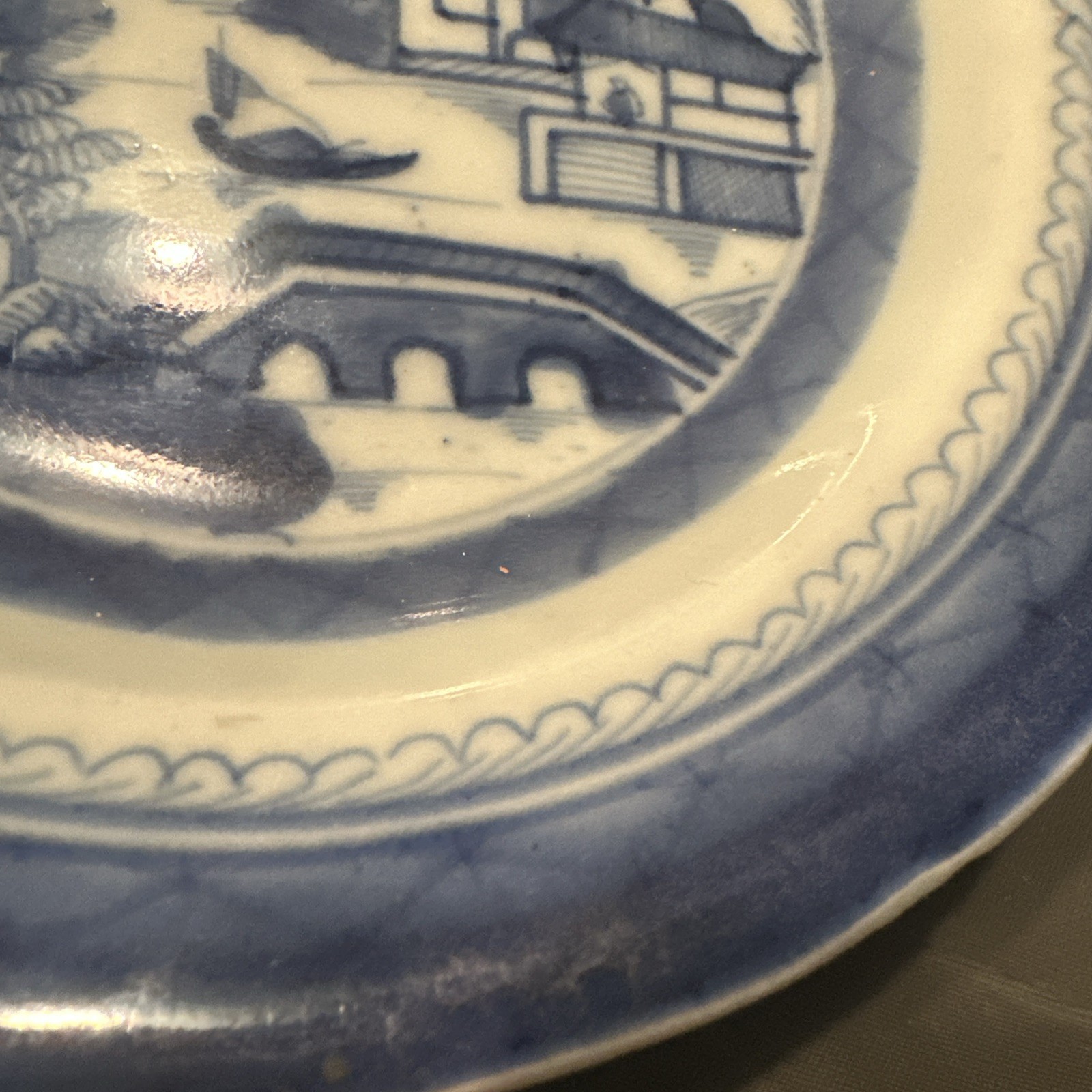 Antique Chinese 7.5” Export Canton Blue White Plate Porcelain Dish pre-1800