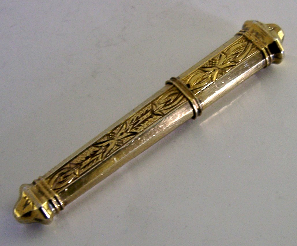 FRENCH SOLID SILVER GILT NEEDLE CASE c1890 NEEDLEWORK SEWING ANTIQUE