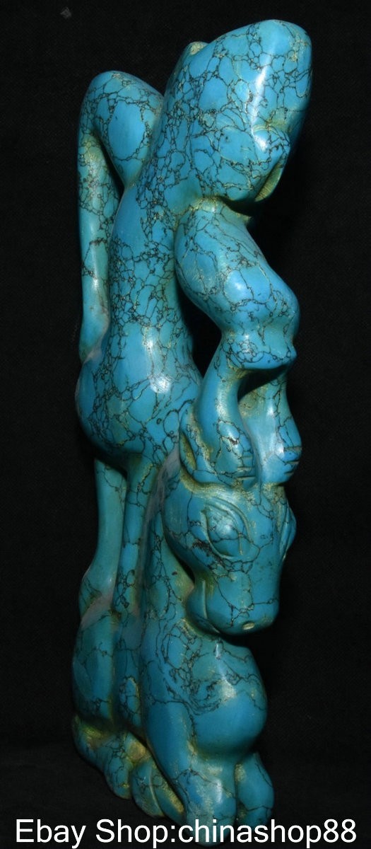 11.6″ Old China Hongshan Culture Turquoise Carving Sun God Helios Horse Statue