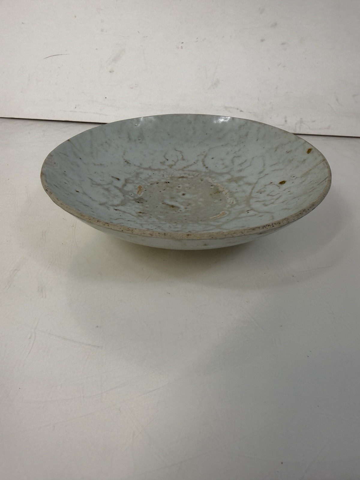 Antique Chinese Celadon Glazed Bowl – Incised Floral Lotus Motif – Pale Blue