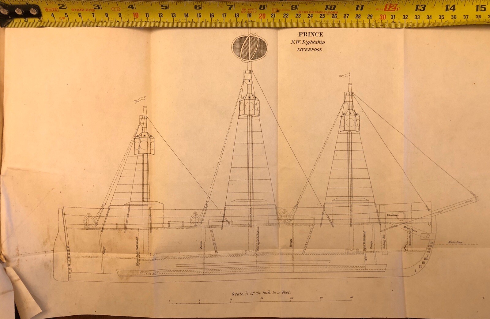 Drawing Of PRINCE N.W. Lightship Liverpool Circa 1852 Maritime History