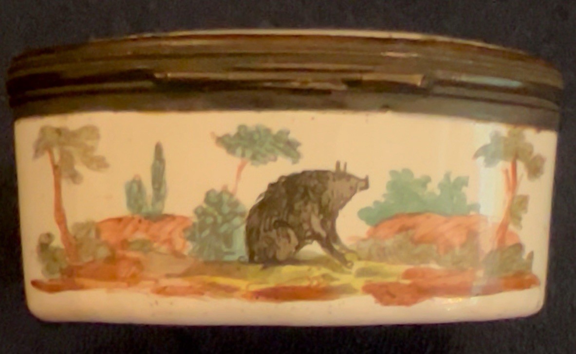 Antique Battersea/Bilston Box Depicting a Hunting Scene c.1770