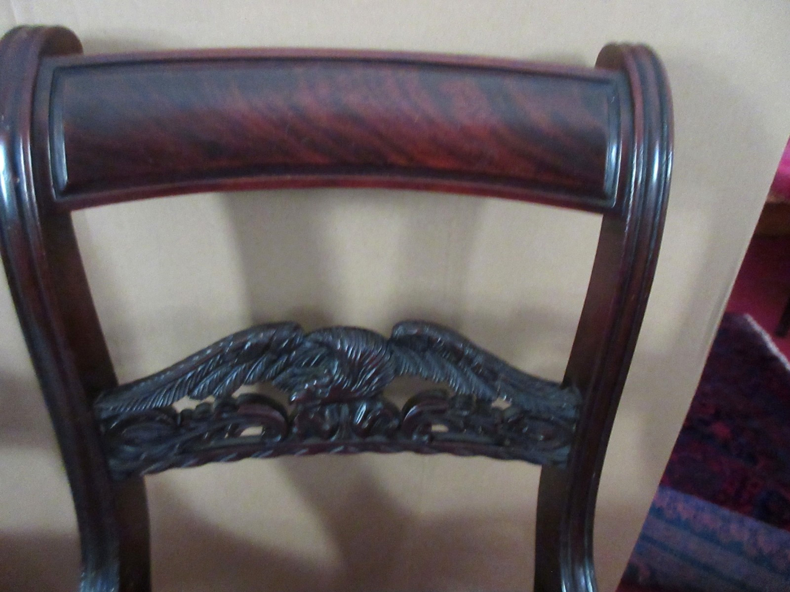FINE PR. of 19thc. NY. FEDERAL MAHOGANY EAGLE SPLAT CHAIRS DUNCAN PHYFE MANOR OF