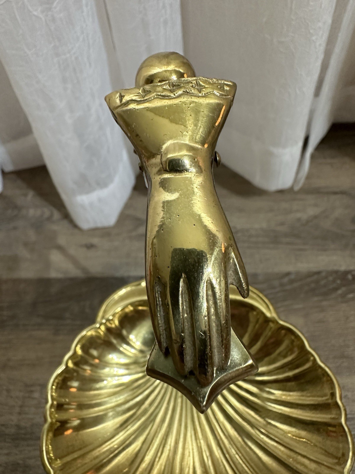 Seashell Brass Soap Dish Stand Hand Shaped Towel Clip Vintage Hollywood Regency