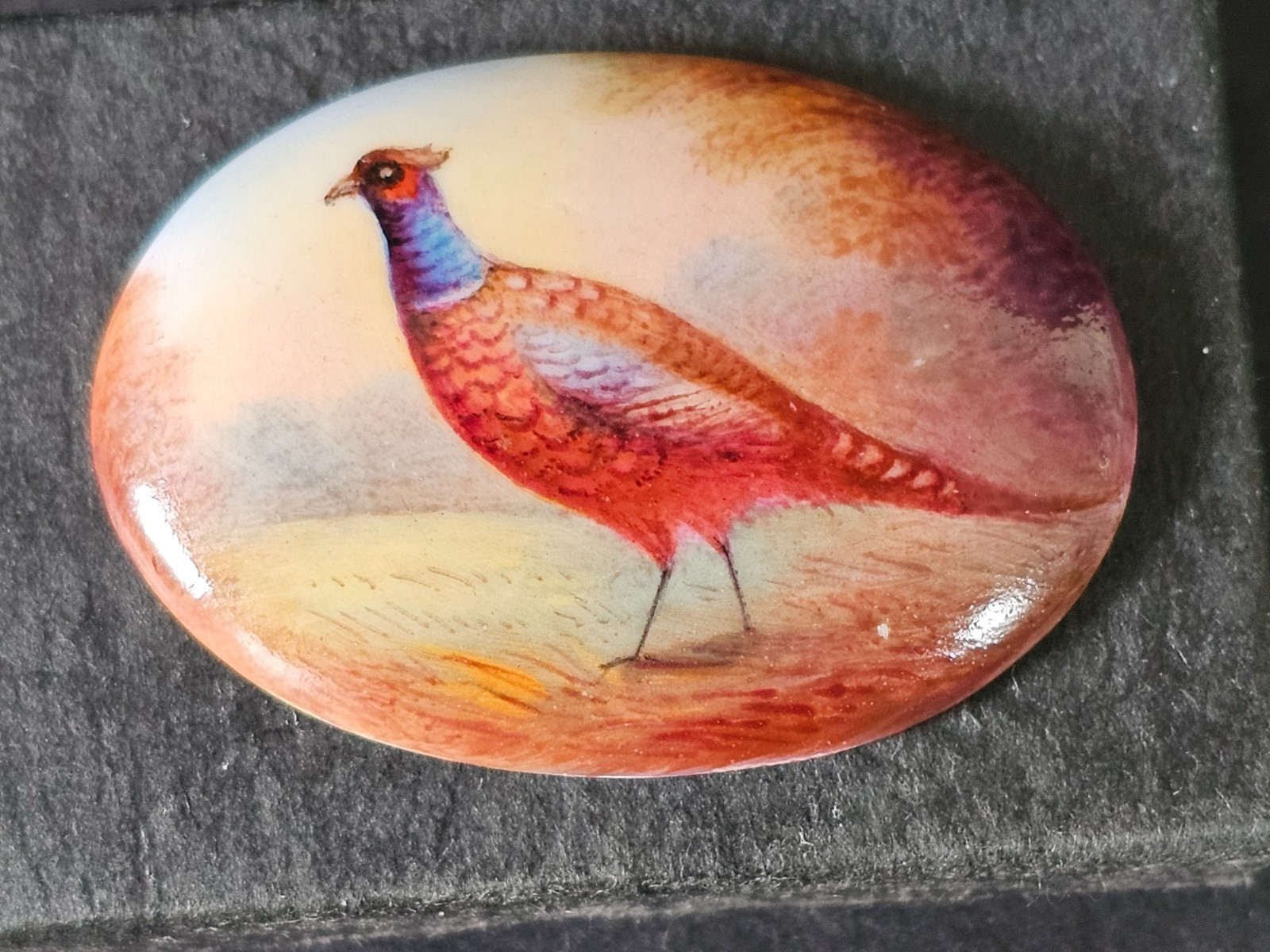 Crown Staffordshire Porcelain Pheasant Plaque, early 20th c 5.cm long