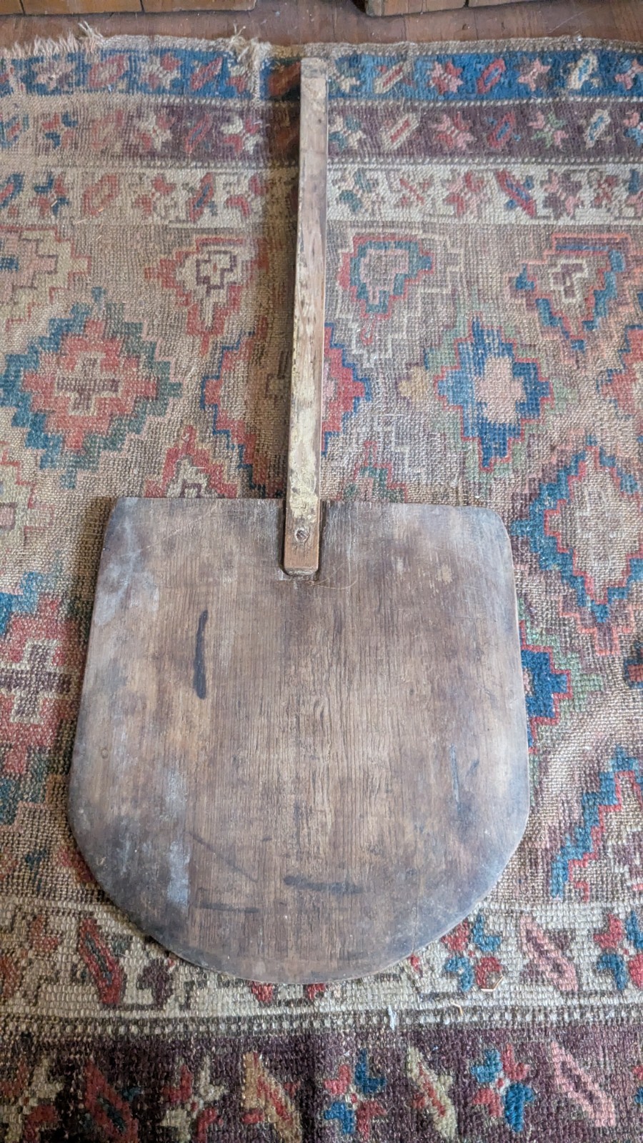 Best Antique Early Primitive Wood Peel Cutting Bread Board Old Paint 33.5″