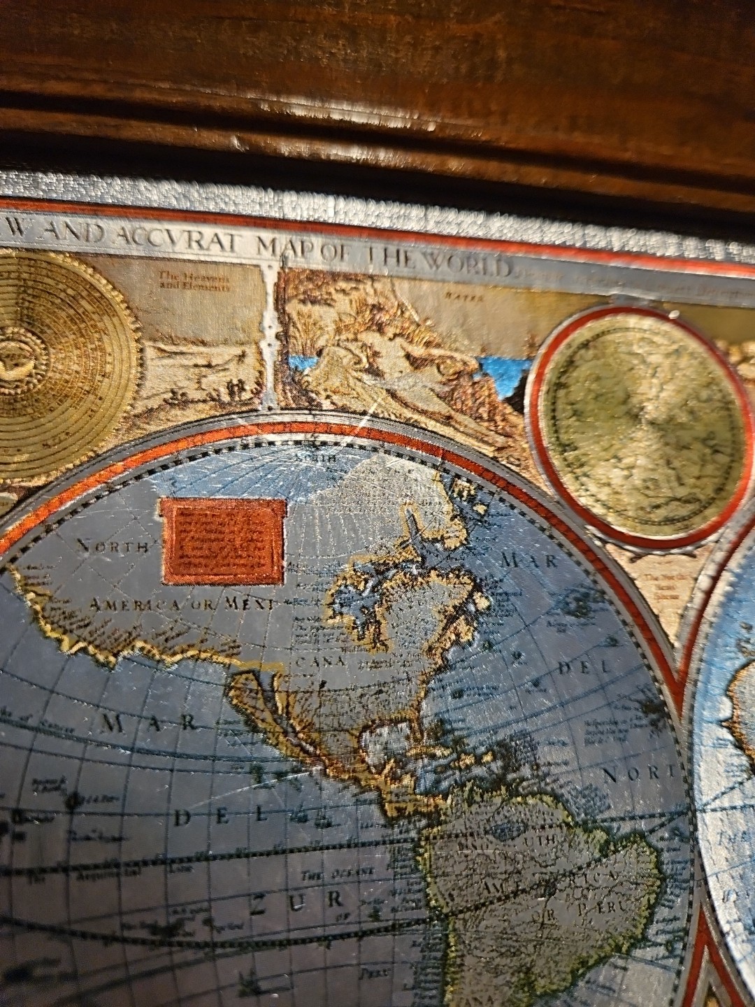 Vtg John Speed 1651 World Map Foiled Reproduction Framed 6×8 in 10×8 Wood Frame