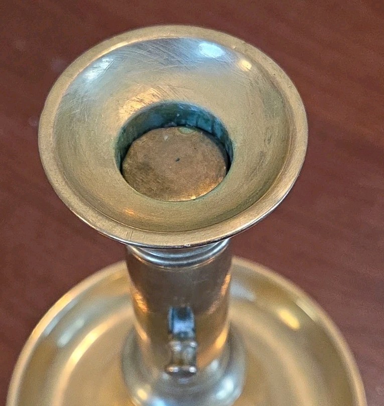 Antique Brass Push Up Candlestick Holder Chamberstick 19th Century Saucer Base