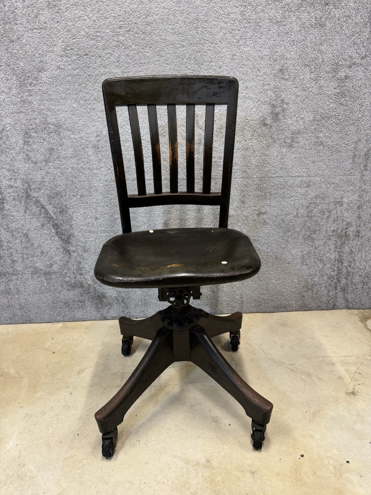 Antique Milwaukee Chair Industrial Mechanical Desk Office Swivel Wood Cast Iron