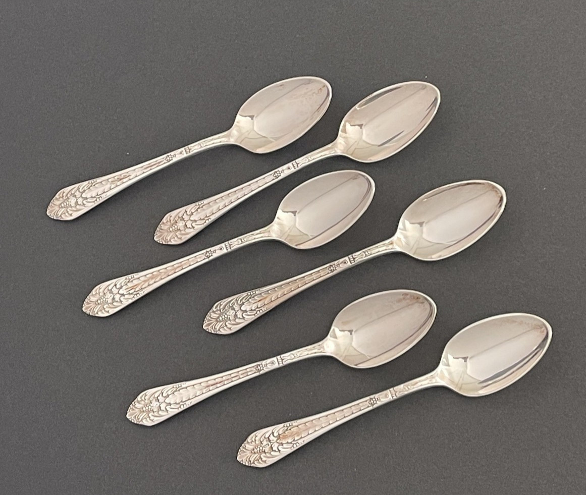 6 Vintage 1847 Rogers Bros IS Silverplate Marquise Pattern Dinner Teaspoons 6 in