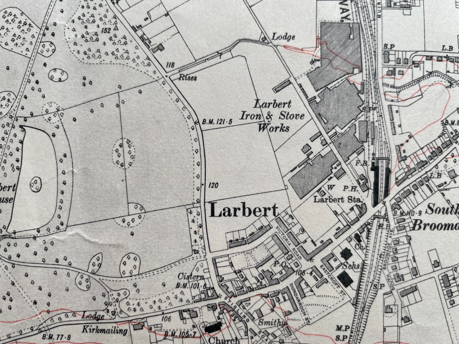 1921 Edition Topo Map of the Larbert area. Stirlingshire XXIV. SW