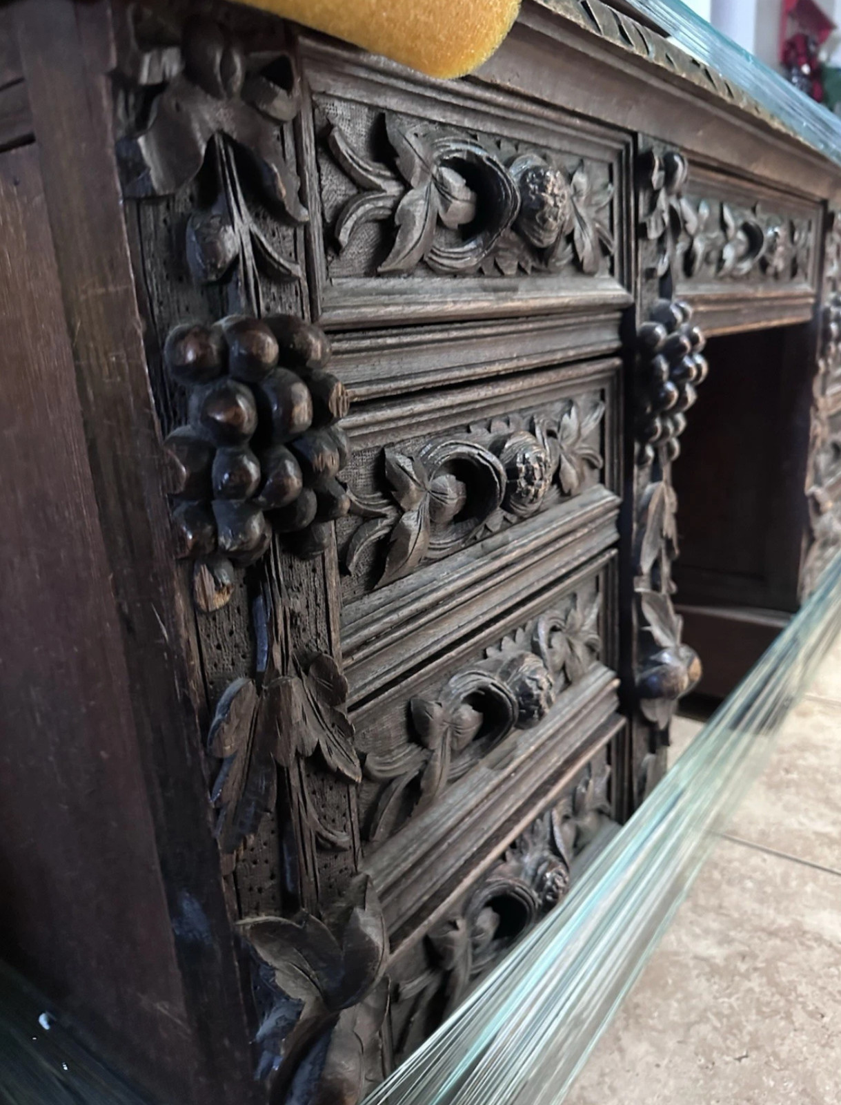 Antique 19thC French Renaissance Revival Carved Oak Pedestal Desk Bacchus LOCAL