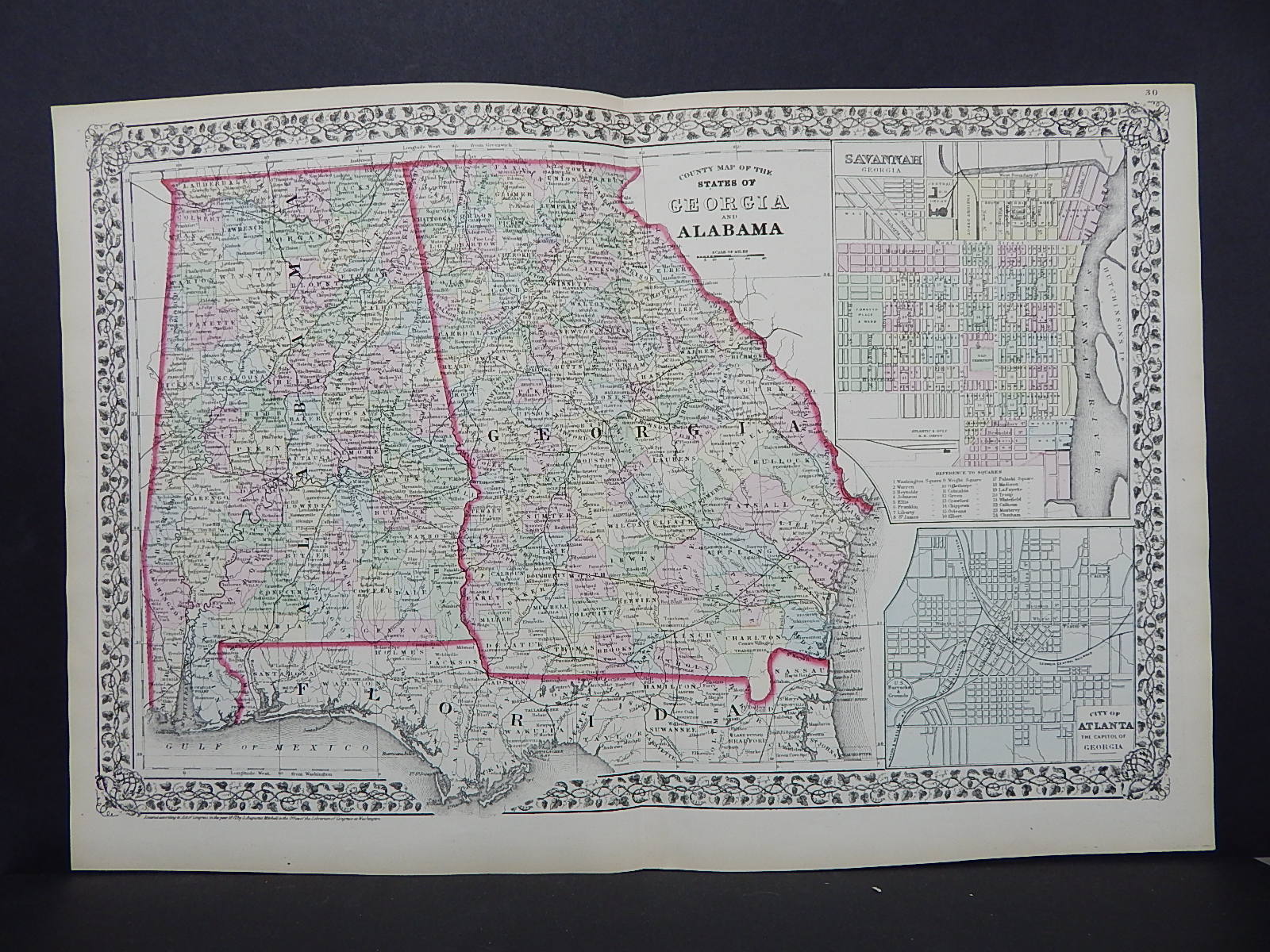 1874 Mitchell’s New General Atlas Double Page Georgia & Alabama R7#02