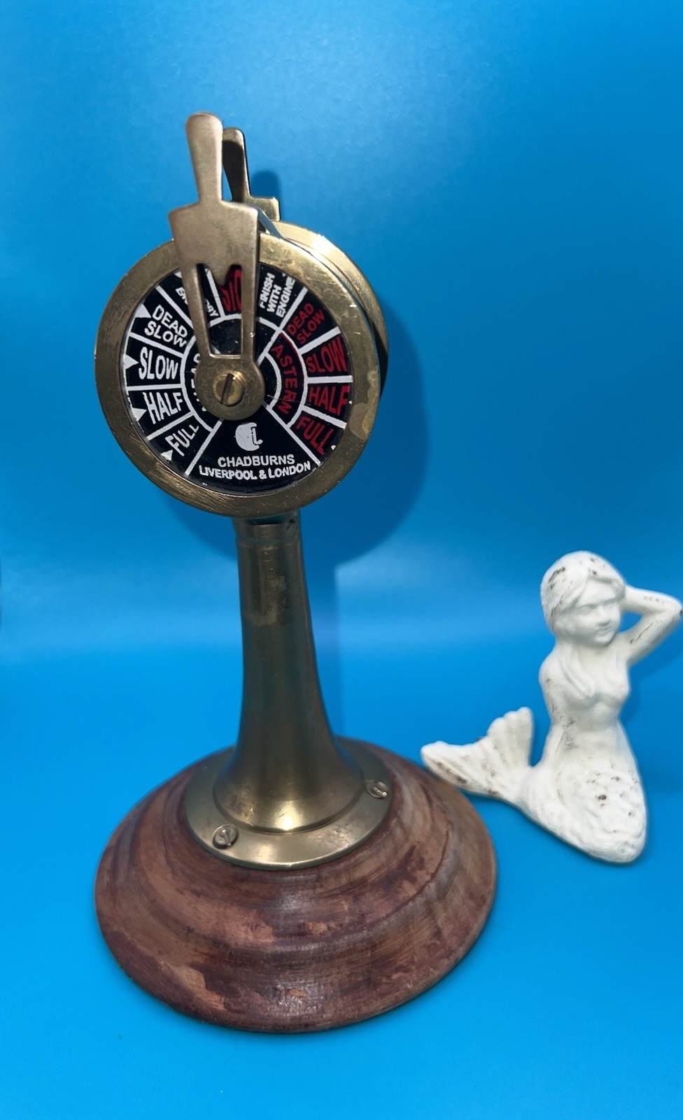 Decorative Antique Brass & Wood Ship Engine Room Telegraph 6″ Nautical Decor