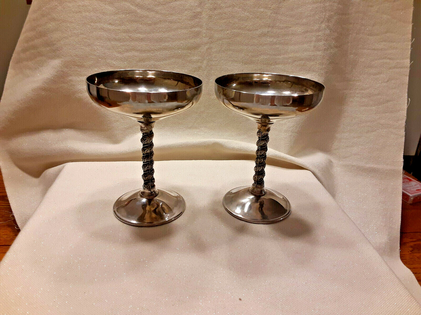 Two FB Rogers Silver Plate Twisted Stem 5.75″ x 4.25″ Goblets Made in Italy