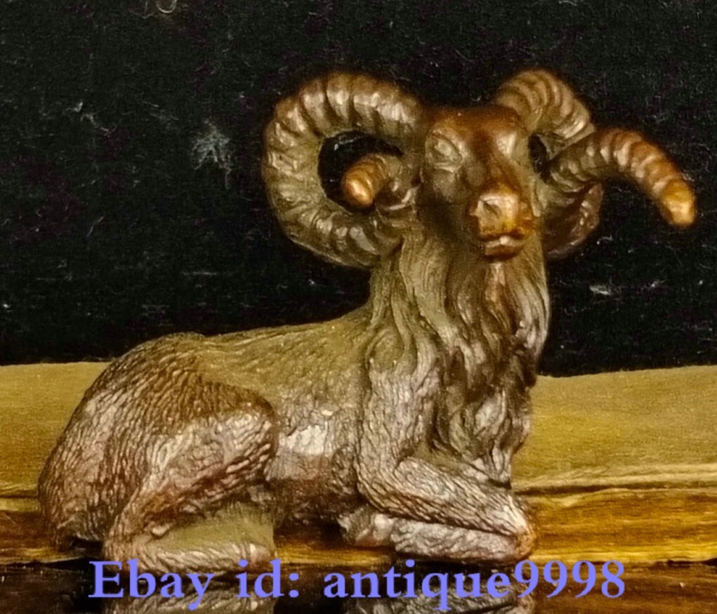 1.9″ Collect Old China Pure Bronze Dynasty Fengshui 12 Zodiac Year Sheep Statue
