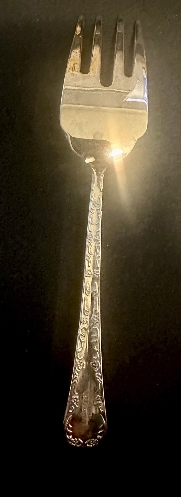 VTG WM Rogers & Sons 1950s Enchanted Rose Silverplate Cold Meat Serving Fork 9″