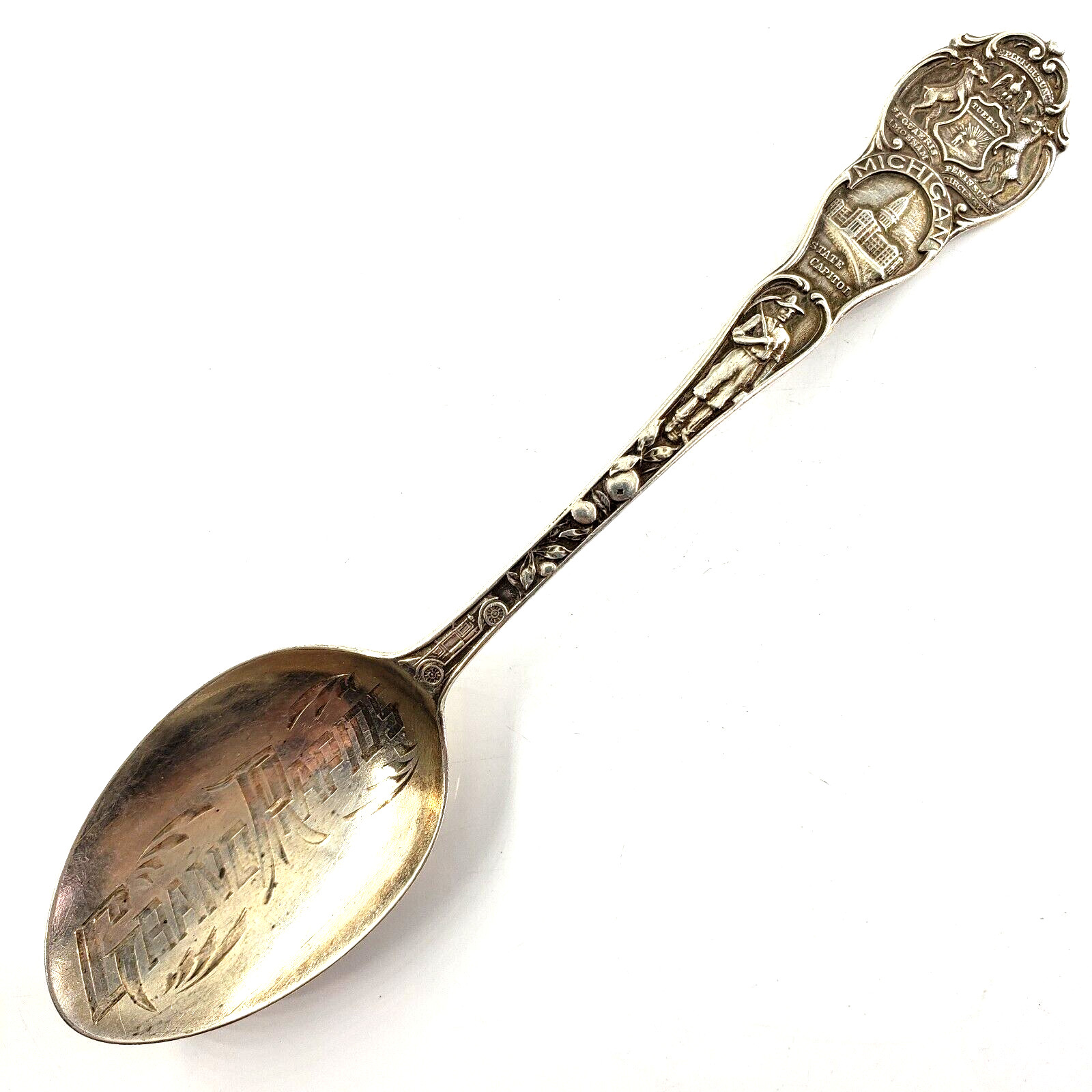 Sterling Silver Souvenir Spoon Grand Rapids River Michigan State Capitol America