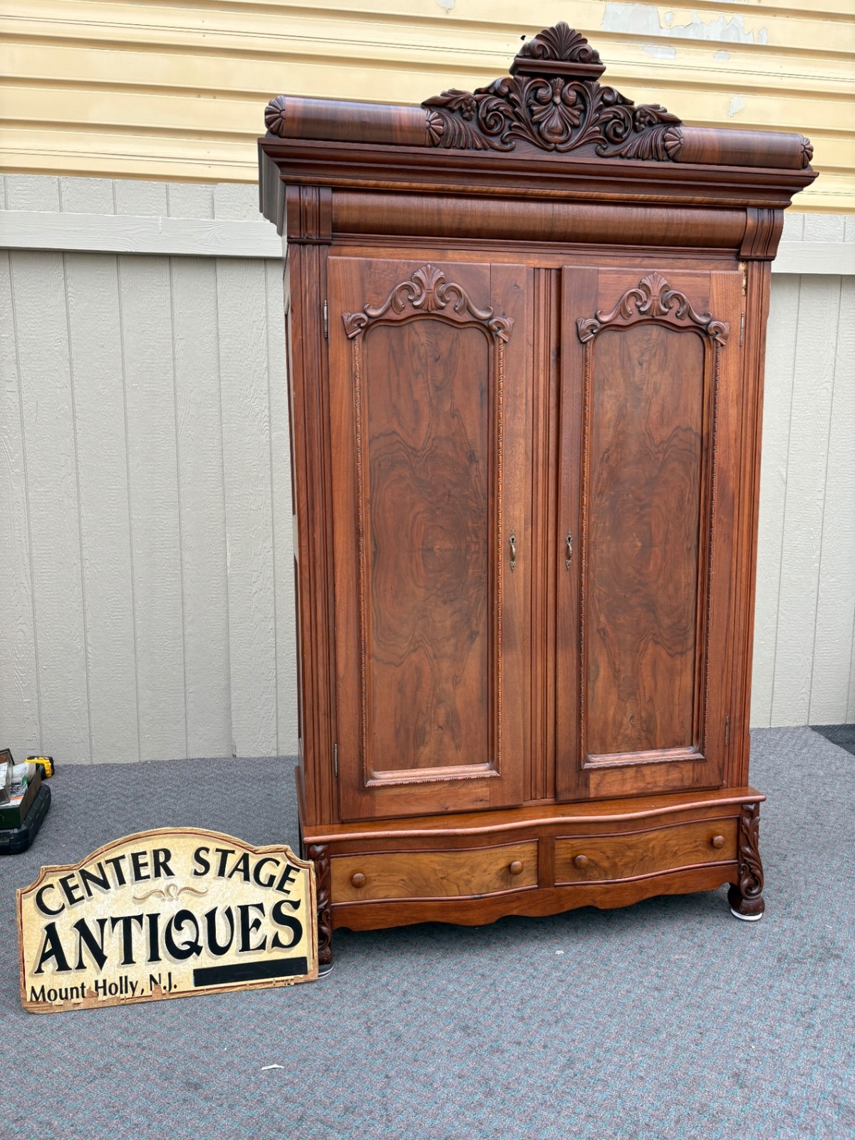 67752 Victorian Mahogany Wardrobe with Ornate Carvings and Drawers