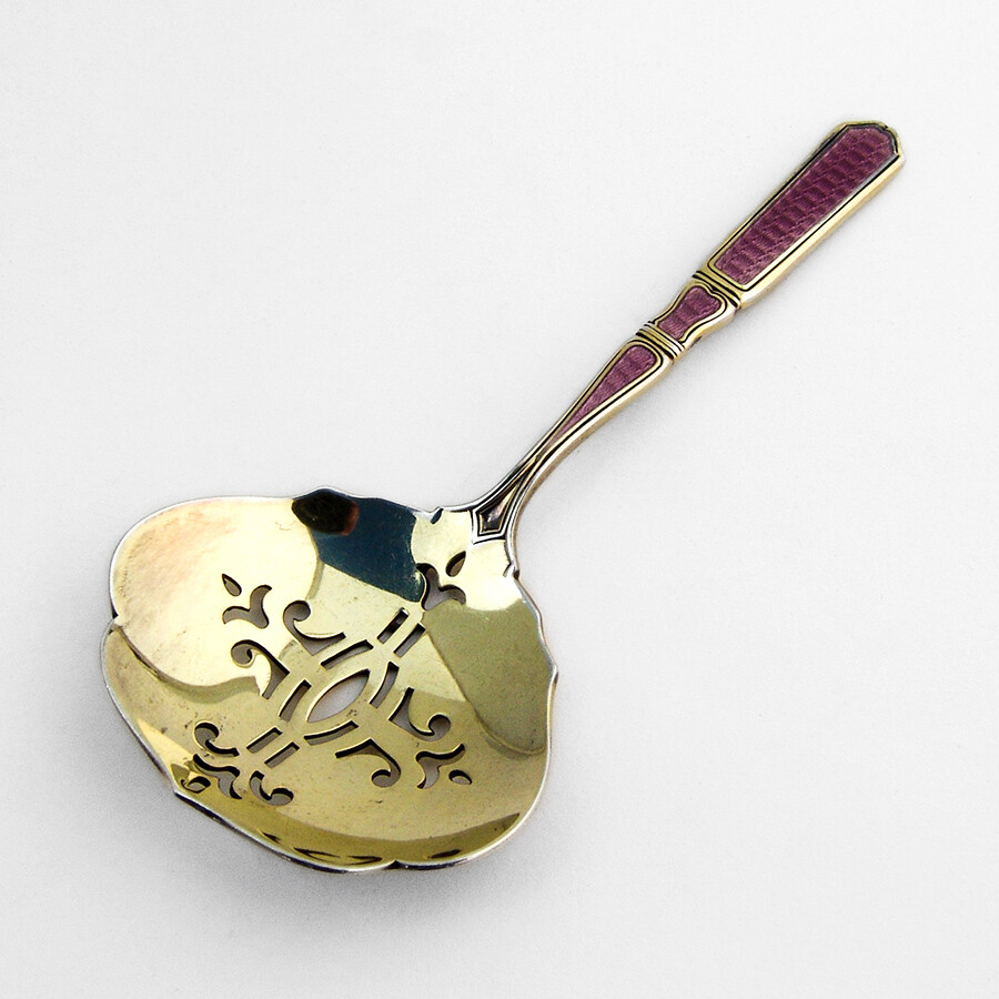 Saint Dunstan Gilt Candy Nut Spoon Purple Enamel Gorham Sterling Silver