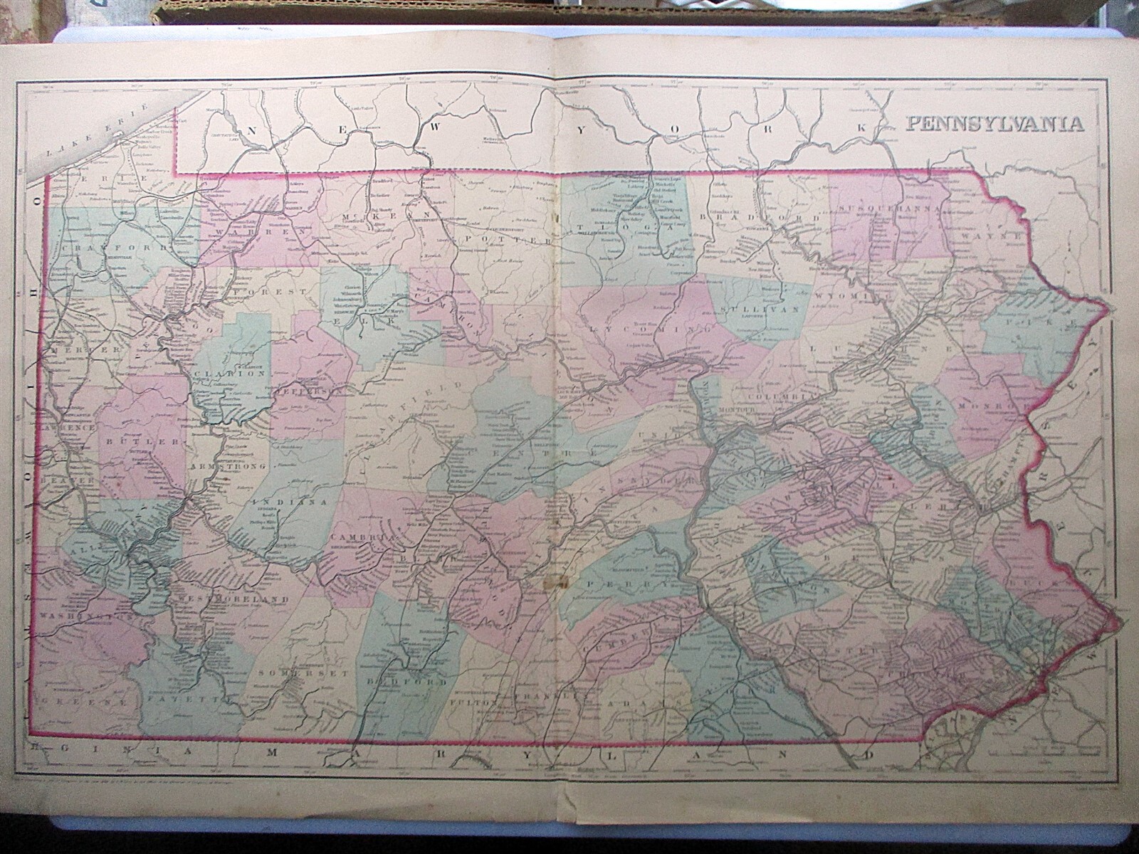 ORIGINAL 1875 Map of Pennsylvania from Lancaster PA County Atlas – Double Page
