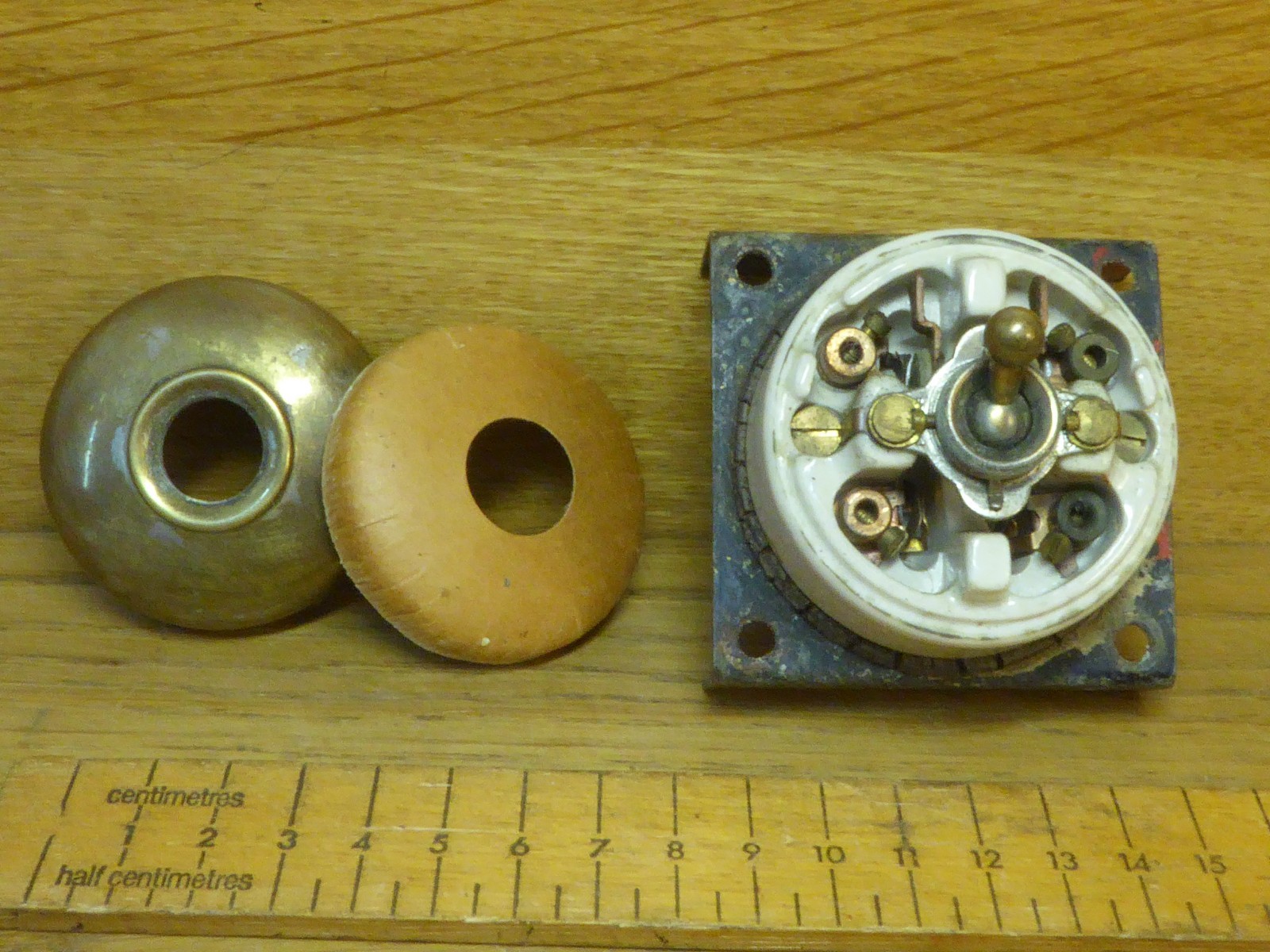 Antique Crabtree Ceramic Dolly Switch with Brass cover.Single gang light switch