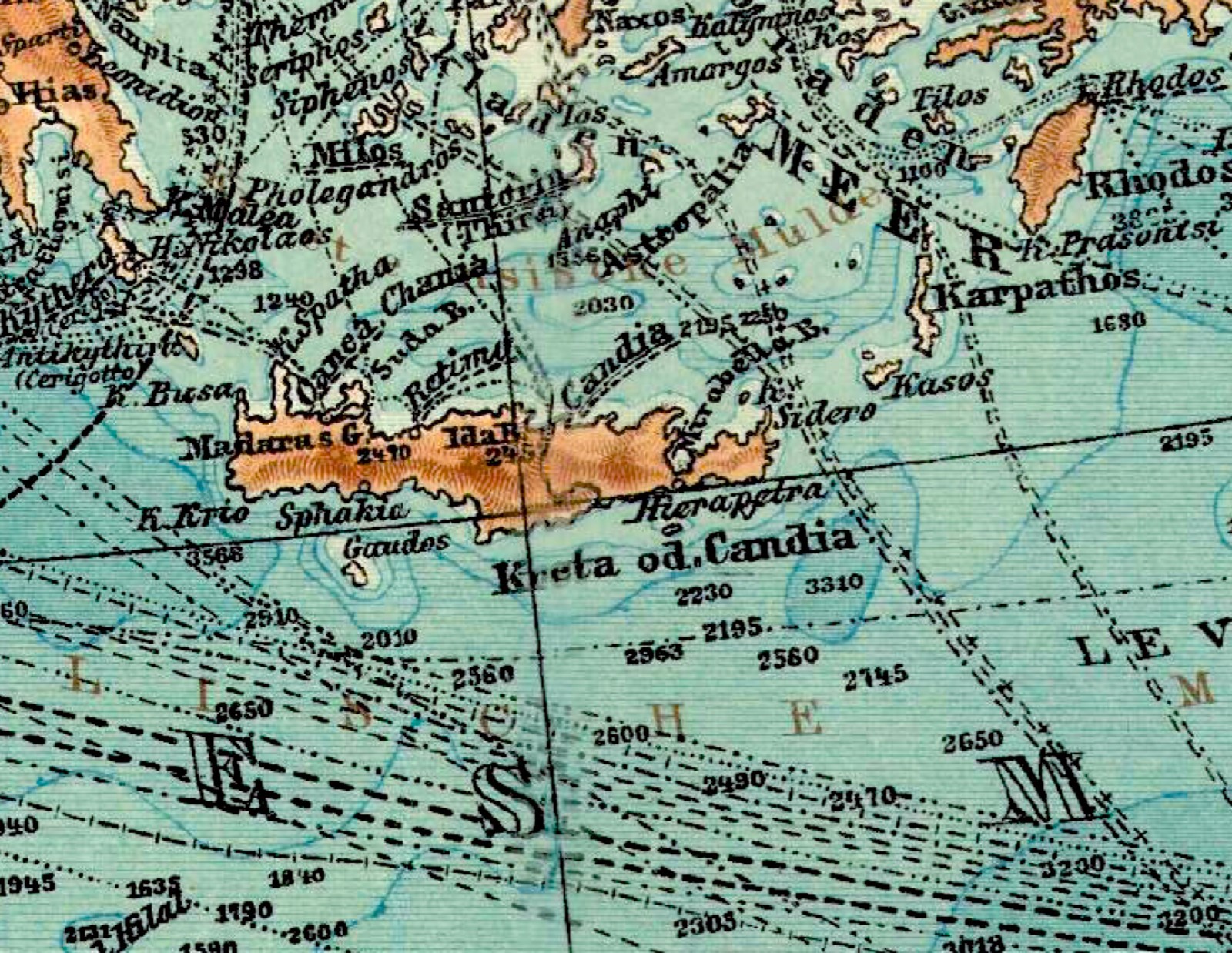 Mediterranean Sea Original Dated 1905 Spain Gibraltar Turkey Egypt Croatia