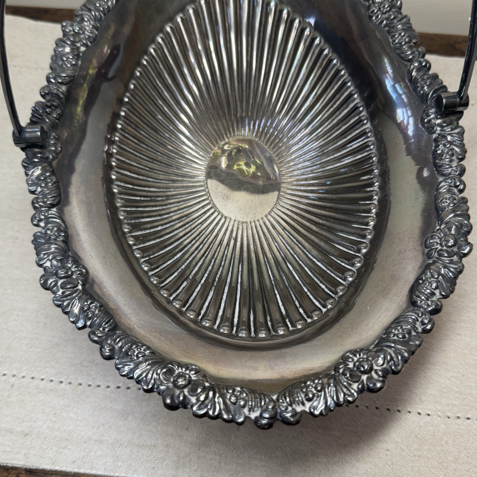 Antique EPNS Silver Plated Swing Handle Fruit Basket Bon Bon Bowl Monogram N