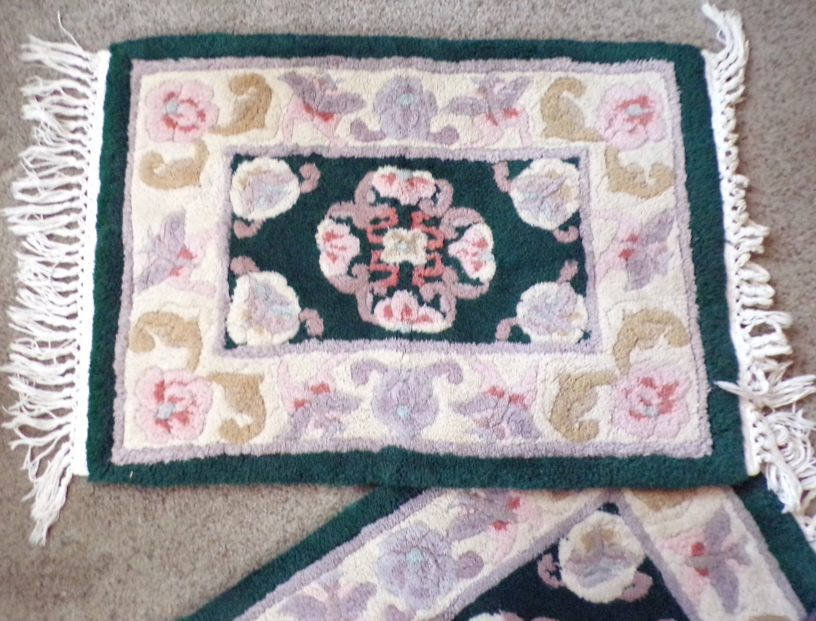 Set of 2 Vintage 1970s Floral Chenille Throw Rugs 27.5×18.5″ Plus Fringe Mats