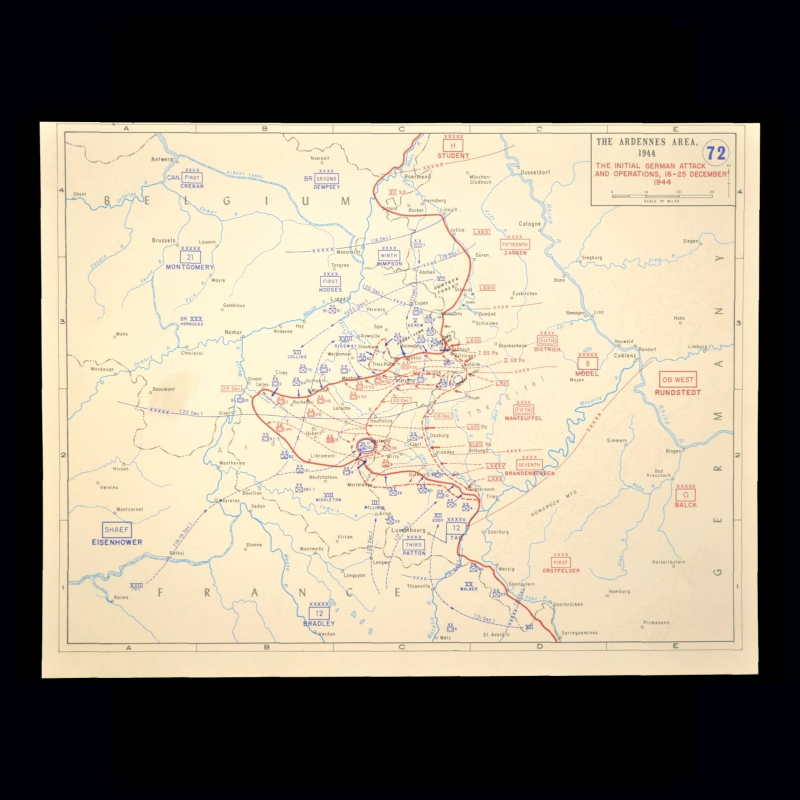 Vintage Battle of the Bulge Map Ardennes Campaign WWII Operation Autumn Mist
