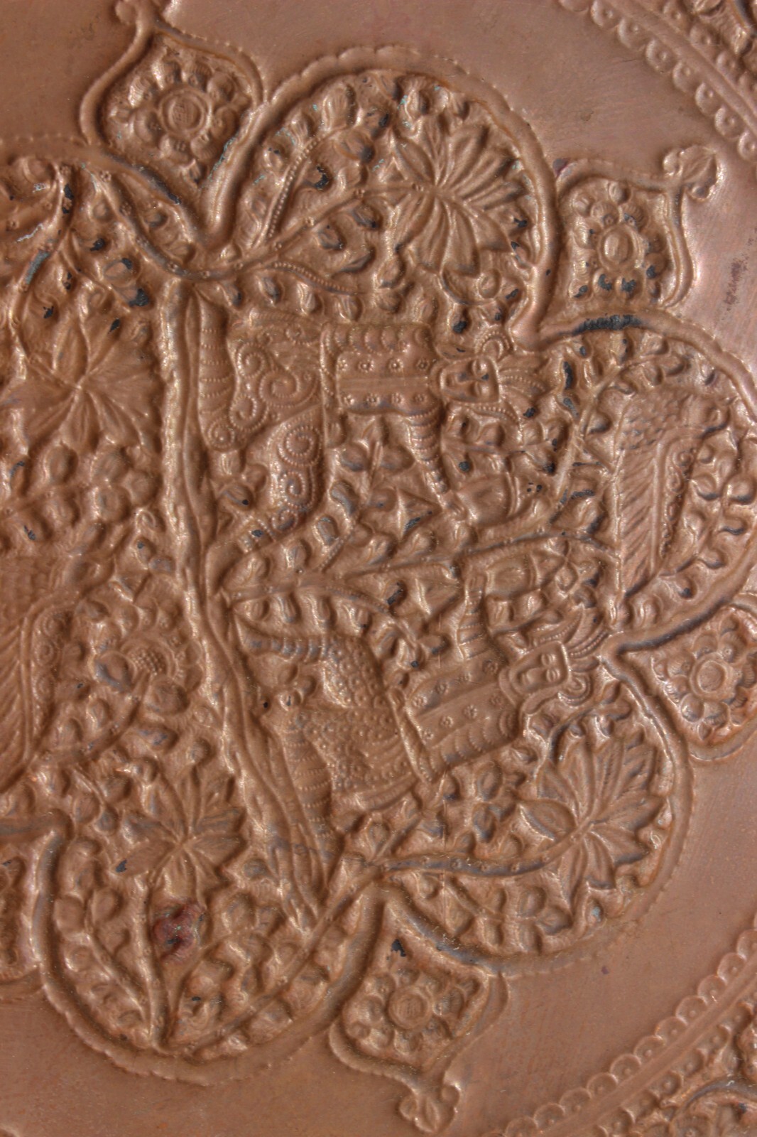 Moroccan Copper Table 25 inch w Folding Wood Stand Antique 19th Century Hammered