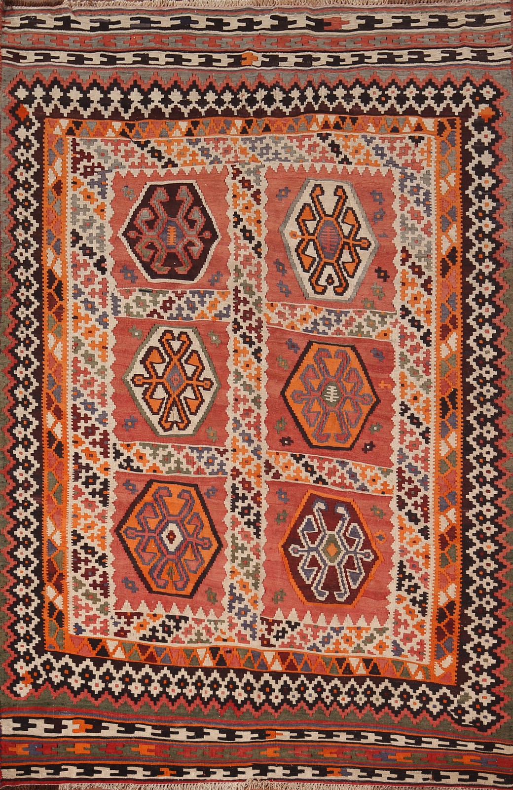 Hand-Woven Vintage Kilim Area Rug 5×8 Ft Vegetable Dye Wool Tribal Carpet