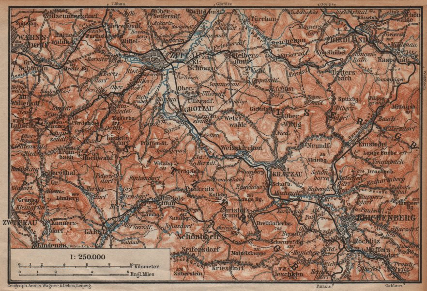 LUSATIAN MOUNTAINS. Zittau Liberec Frydlant Bogatynia Luzicke hory 1904 map