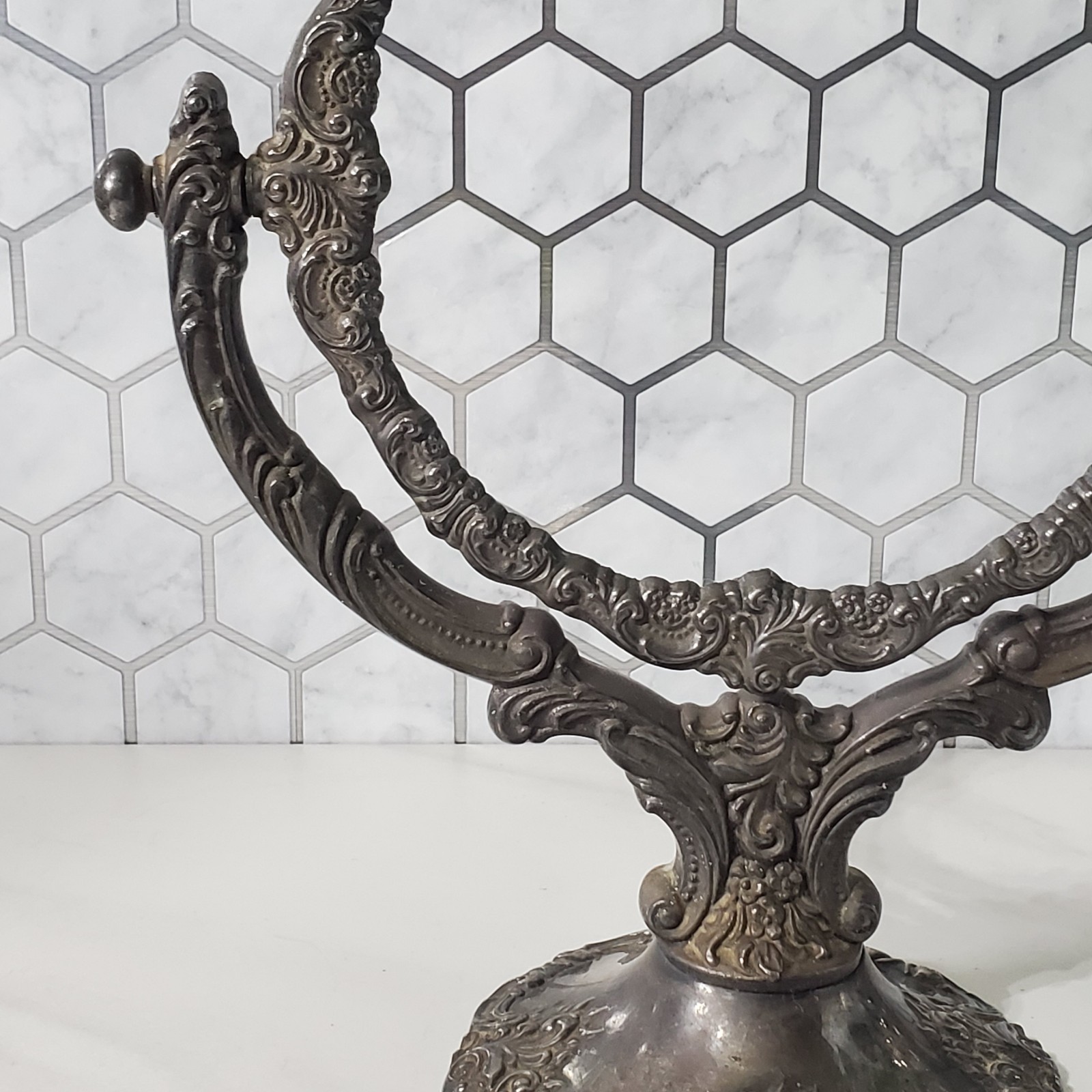 Baroque by Wallace Silver Plated Round Vanity Mirror Frame Stand Tilts NO MIRROR
