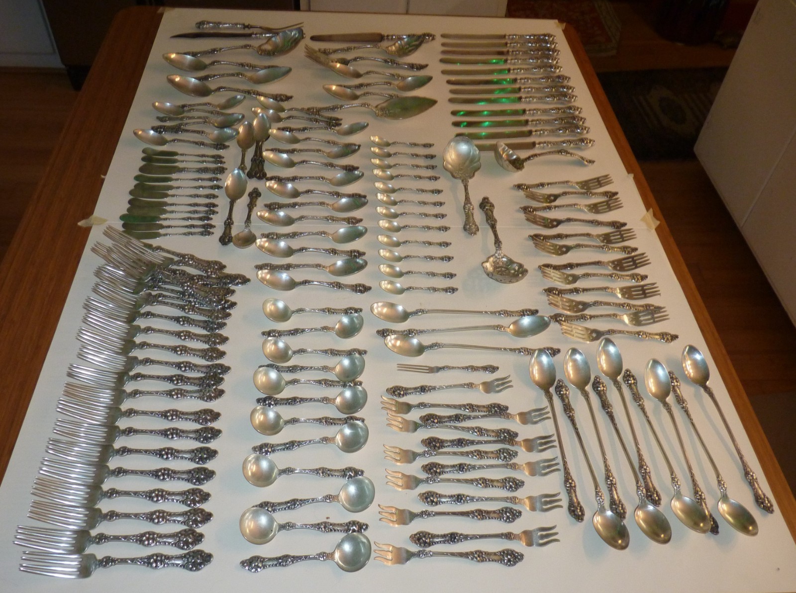 Sterling Silver Flatware By Alvin, Old Orange Blossom, For 12, 150 Pcs., 153 Oz.