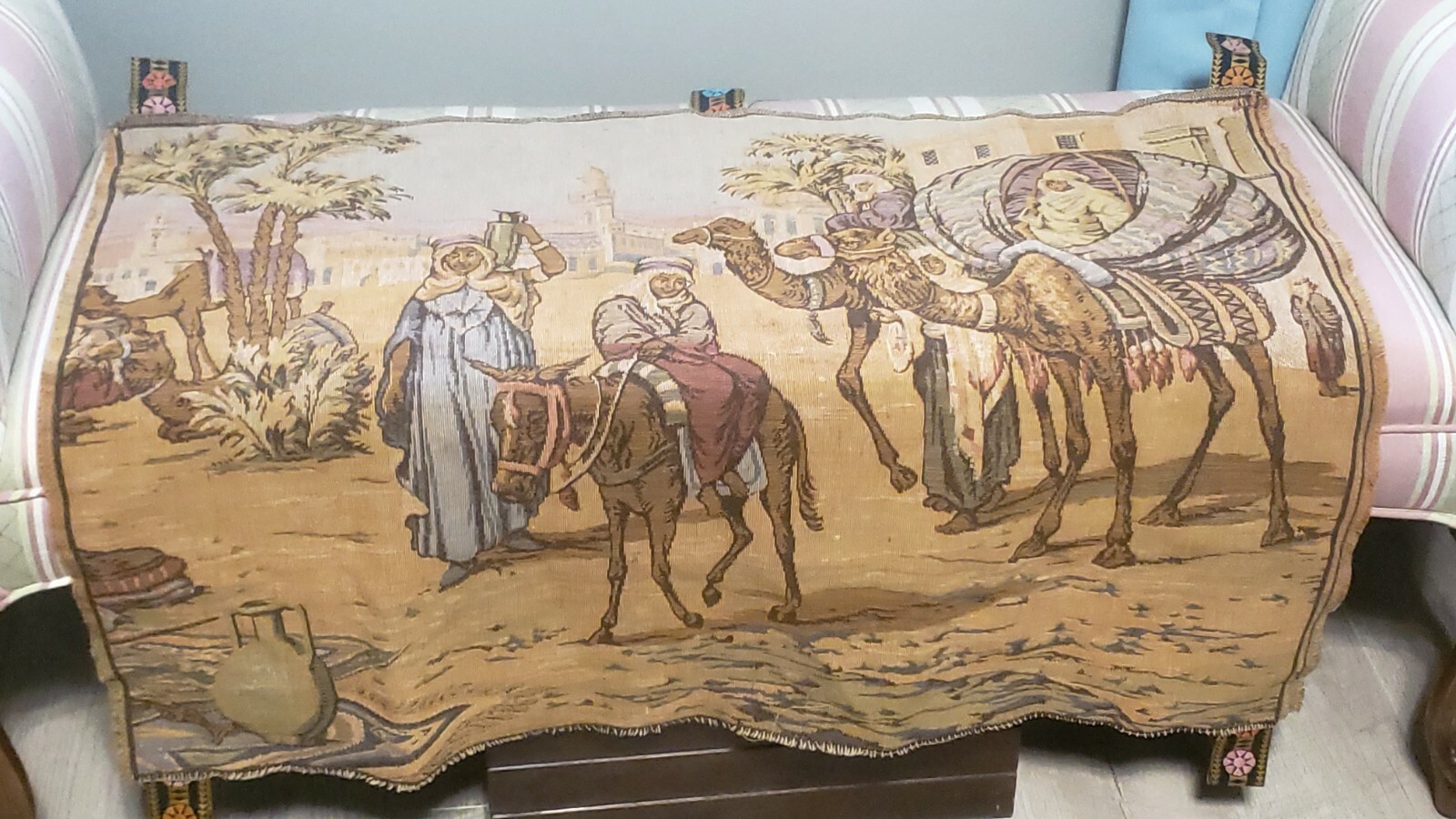 Vintage Belgium Tapestry Middle Eastern Street Scene – Camels 33″ x 25″