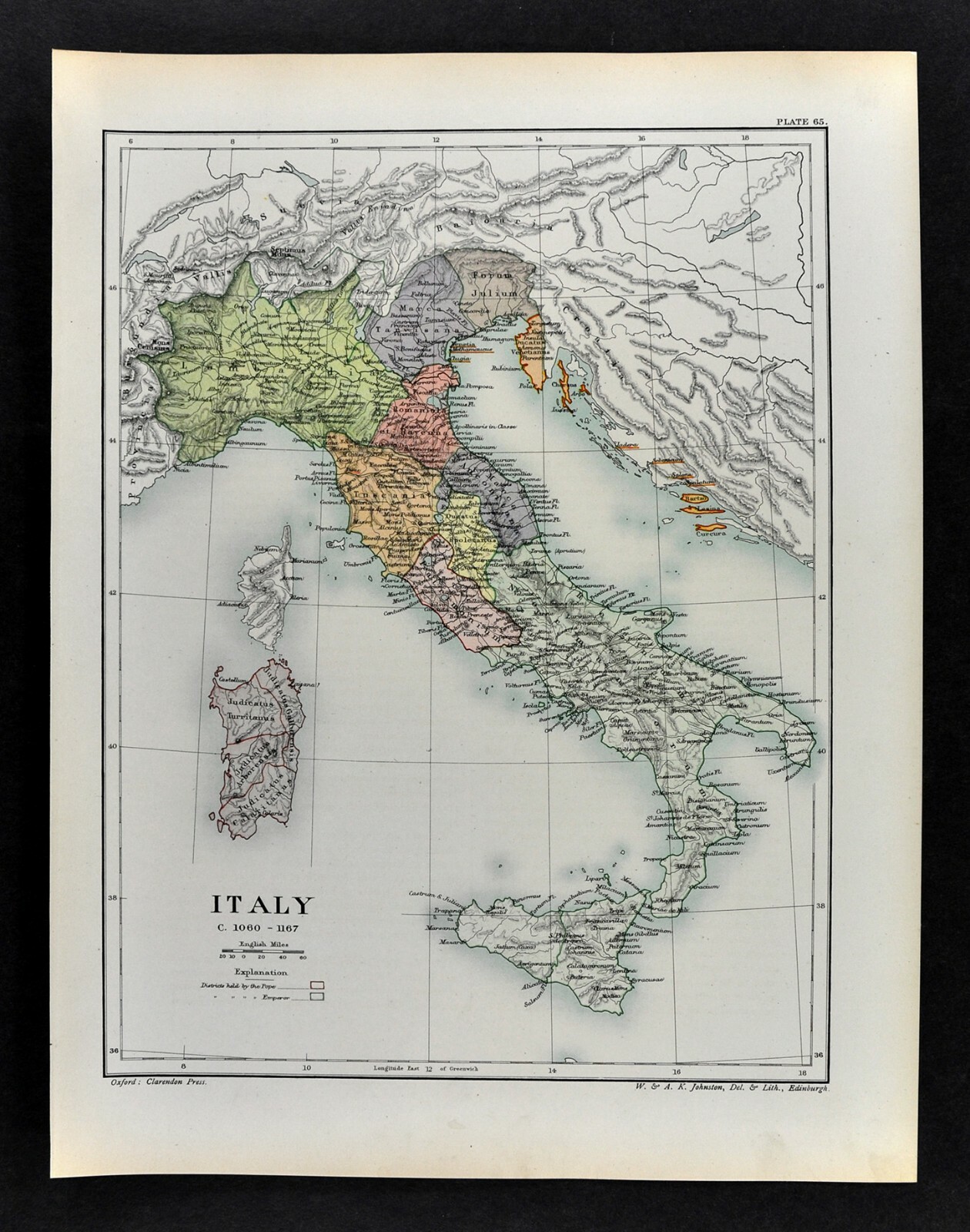 1902 Oxford History Map Italy 1060-1167 Rome Vatican Sicily Naples Venice
