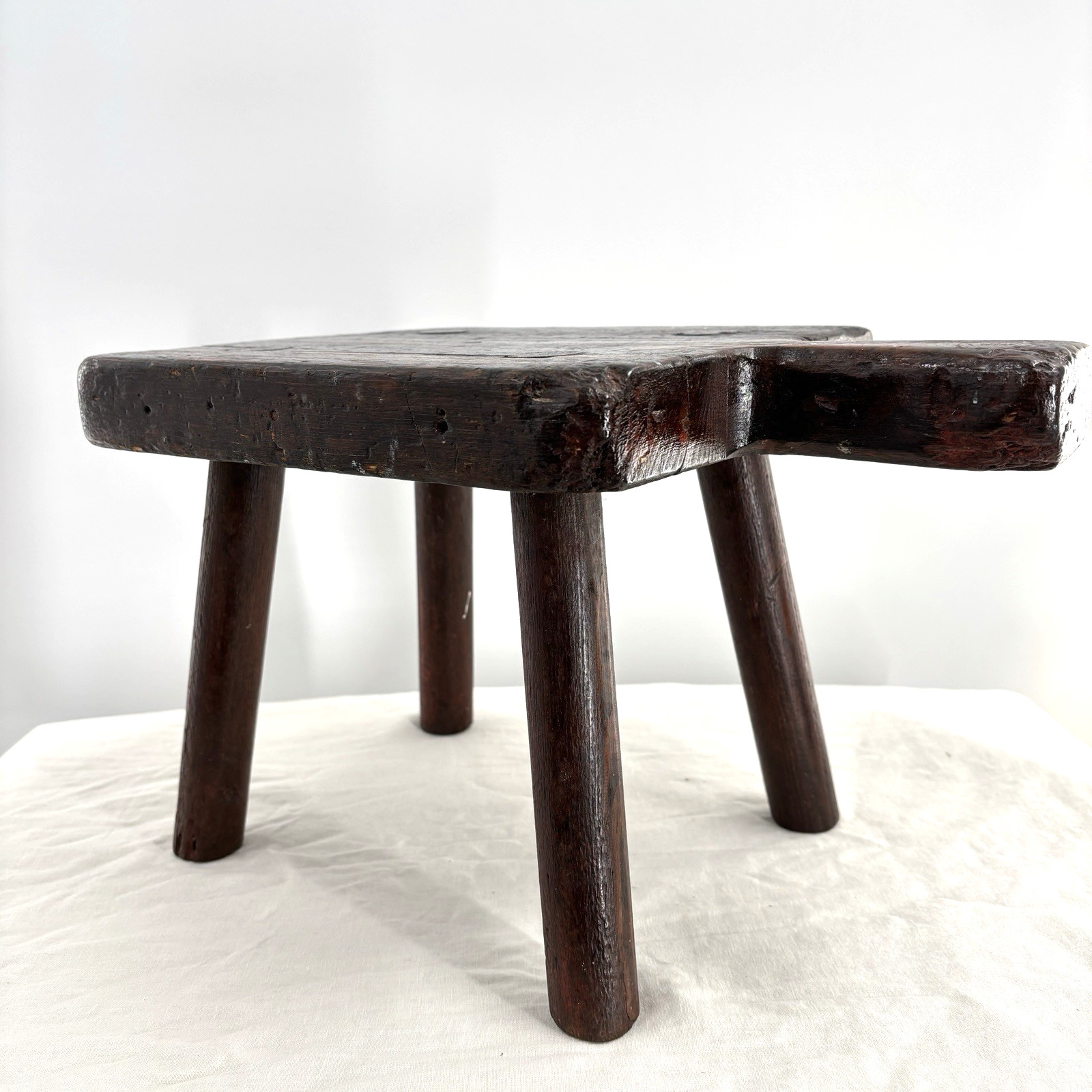 Antique Primitive Wooden Milking Stool 4 Leg Farmhouse Foot Stool Rustic Country