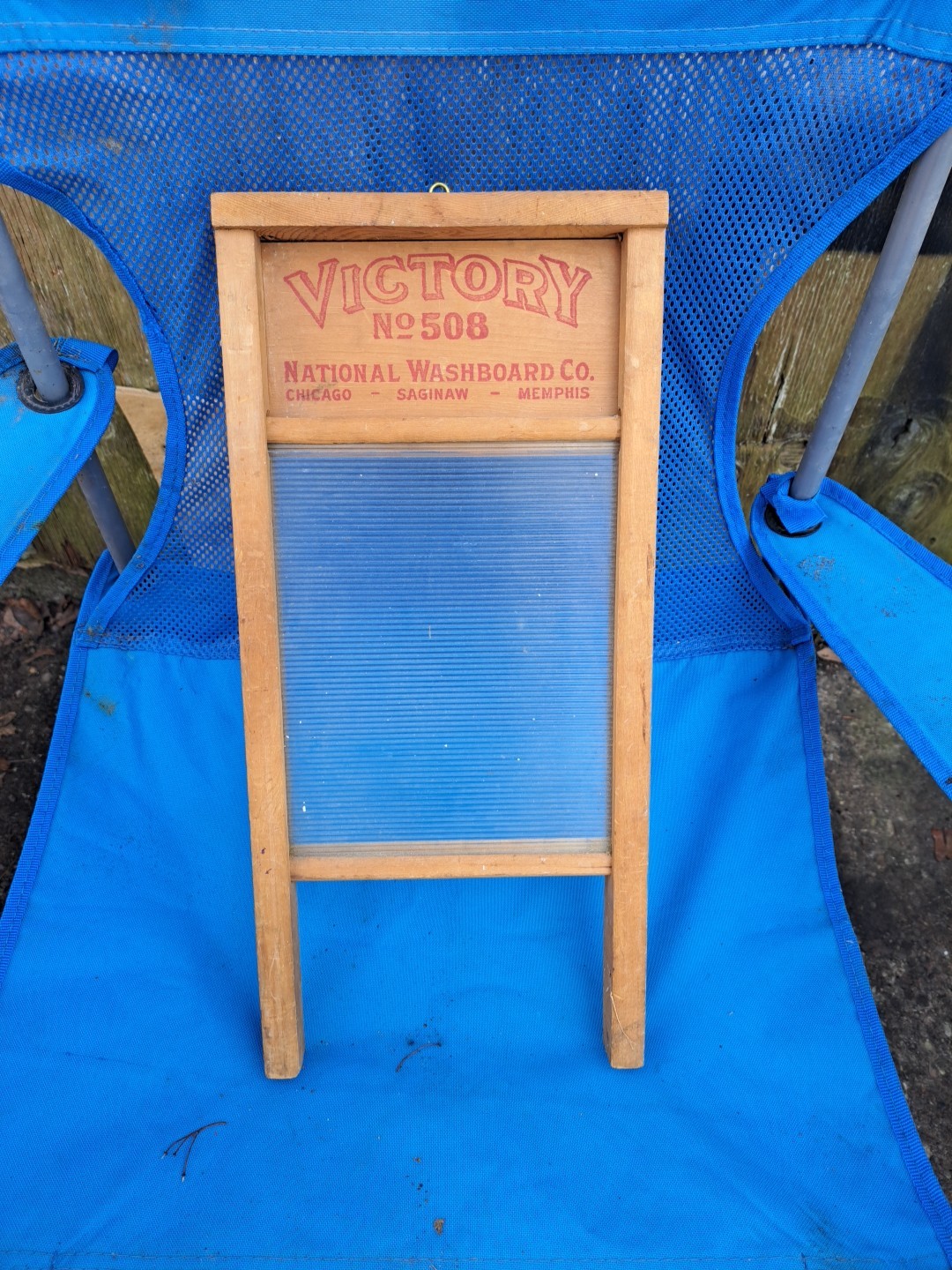 Antique Victory No. 508 Washboard Wood Base Glass Insert Primitive Decor Chicago