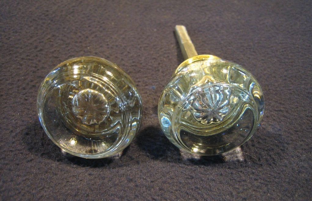 Incredible Pair Antique Victorian Round Crystal Glass Door Knobs early 1900’s