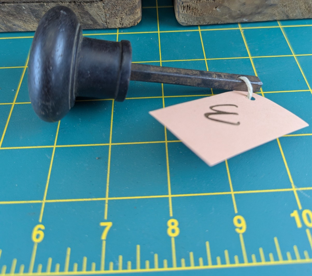 Antique Wooden Doorknob on Spindle, No Rosette 2″ Diameter E